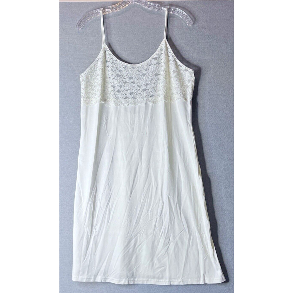 VALERIE STEVENS Mini Slip Dress Large L‎ Ivory Lace Dainty Fairycore Stretchy